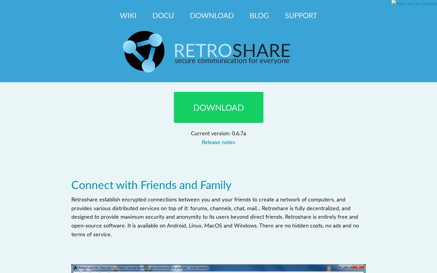 Screenshot of the Retroshare website