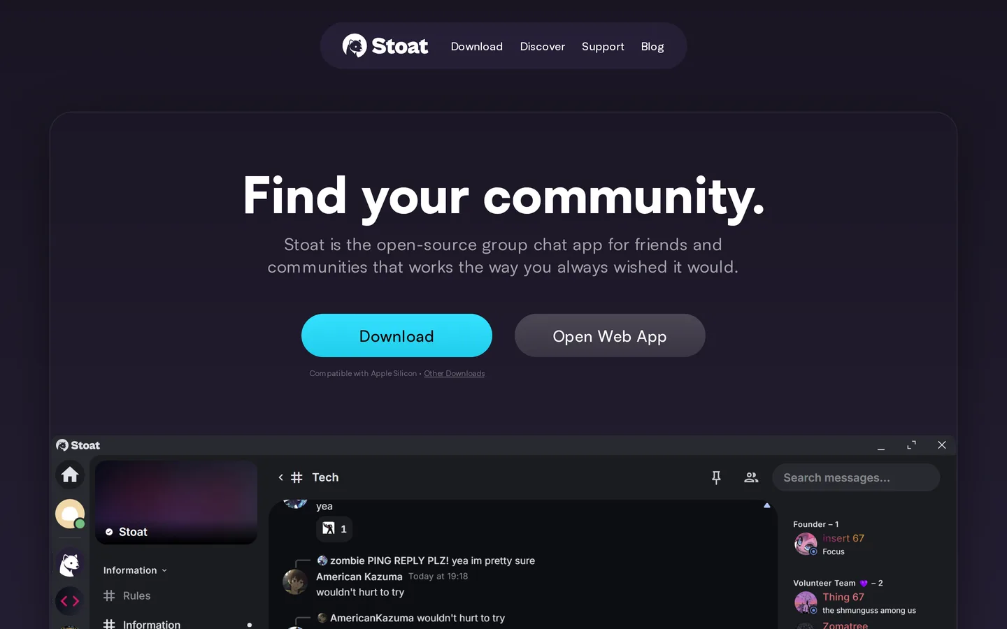 Screenshot of the Stoat website