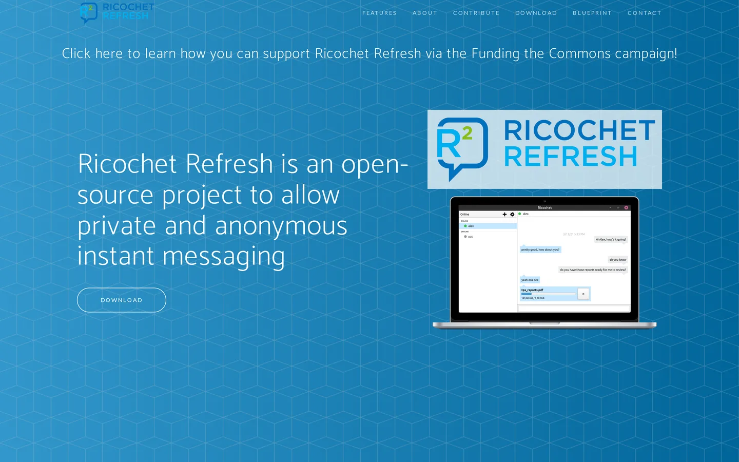 Screenshot of the Ricochet Refresh website