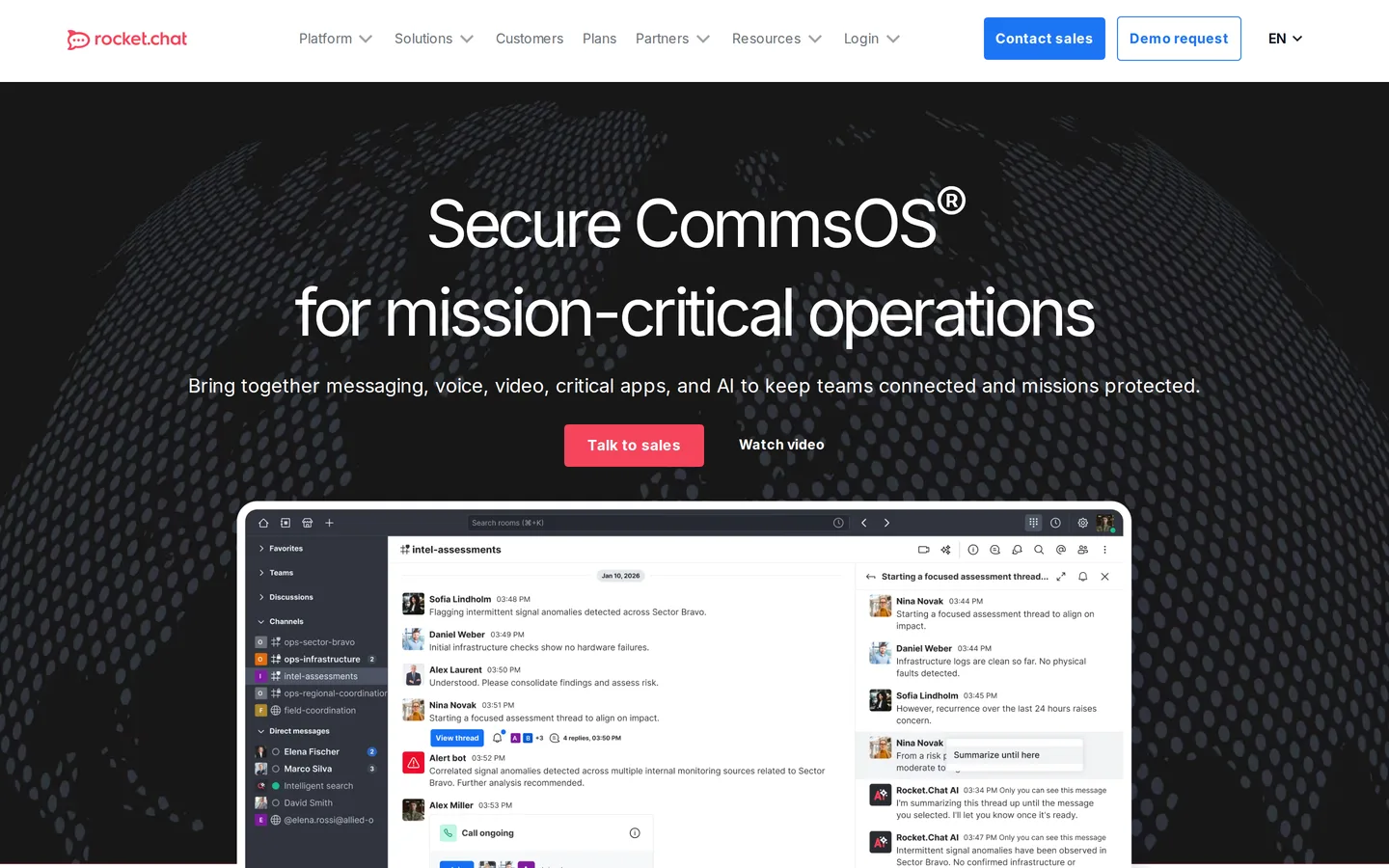 Screenshot of the Rocket.Chat website