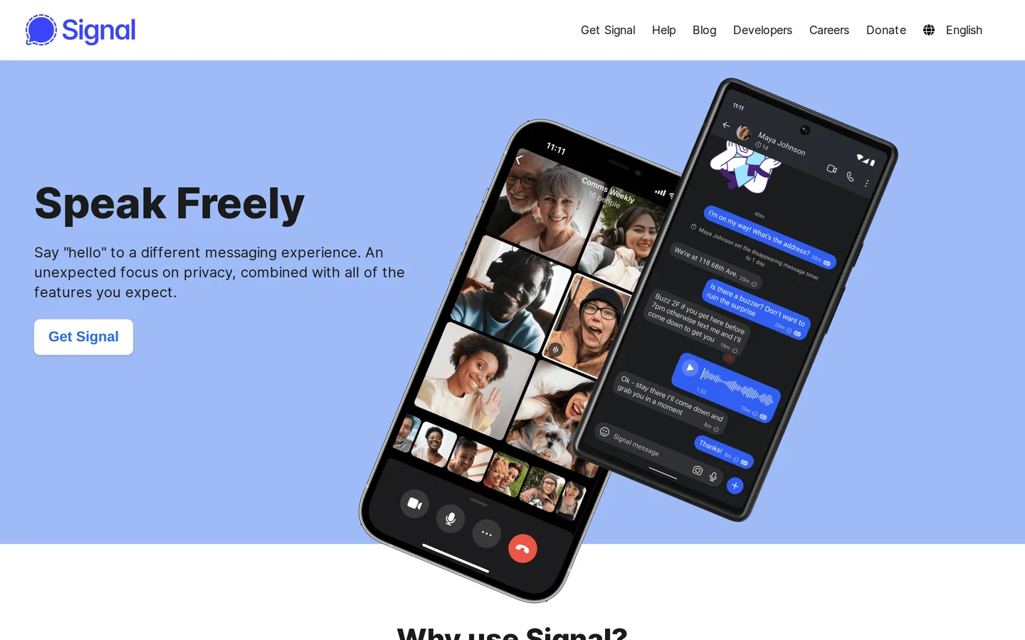Screenshot of the Signal website