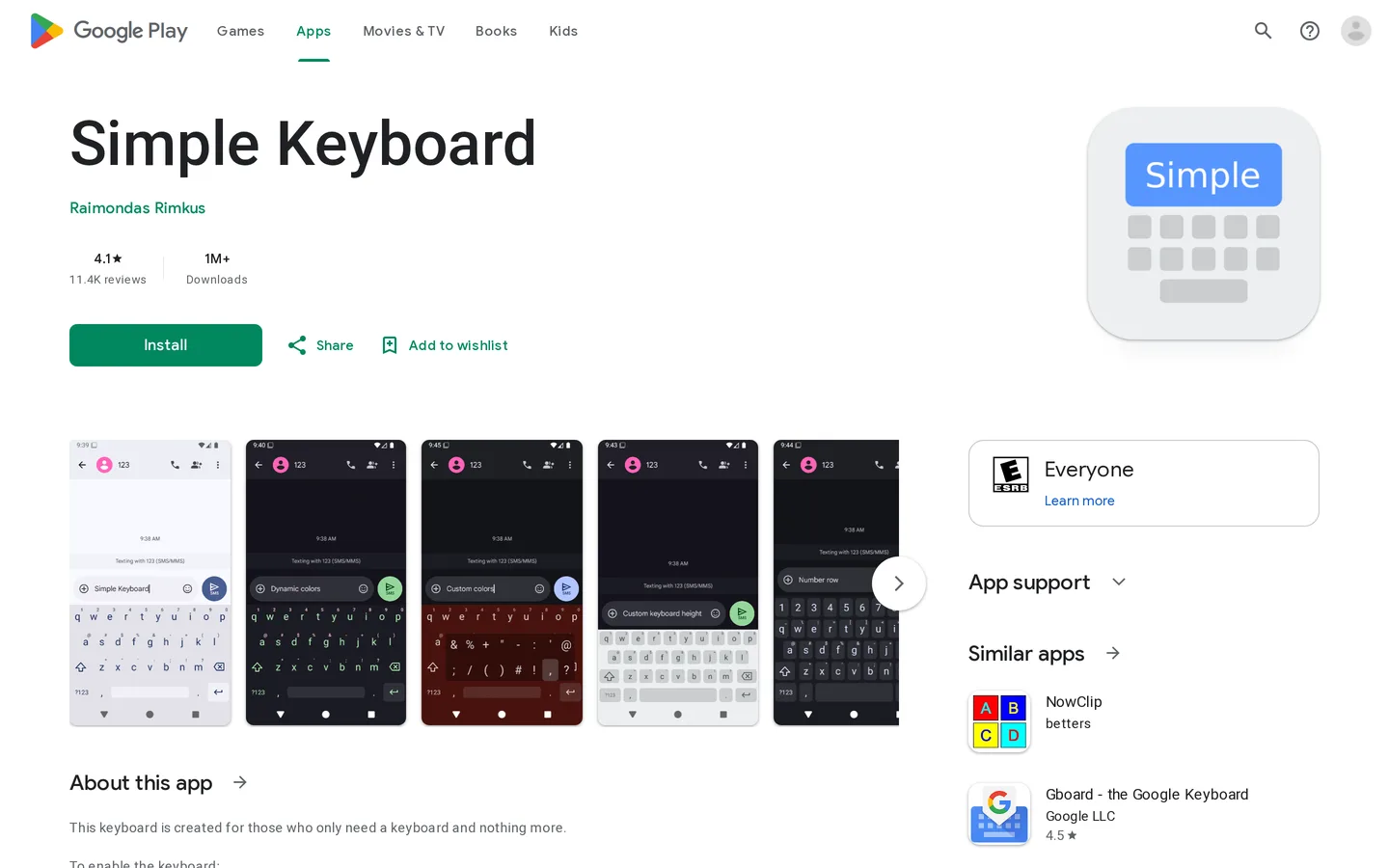 Screenshot of the Simple Keyboard website