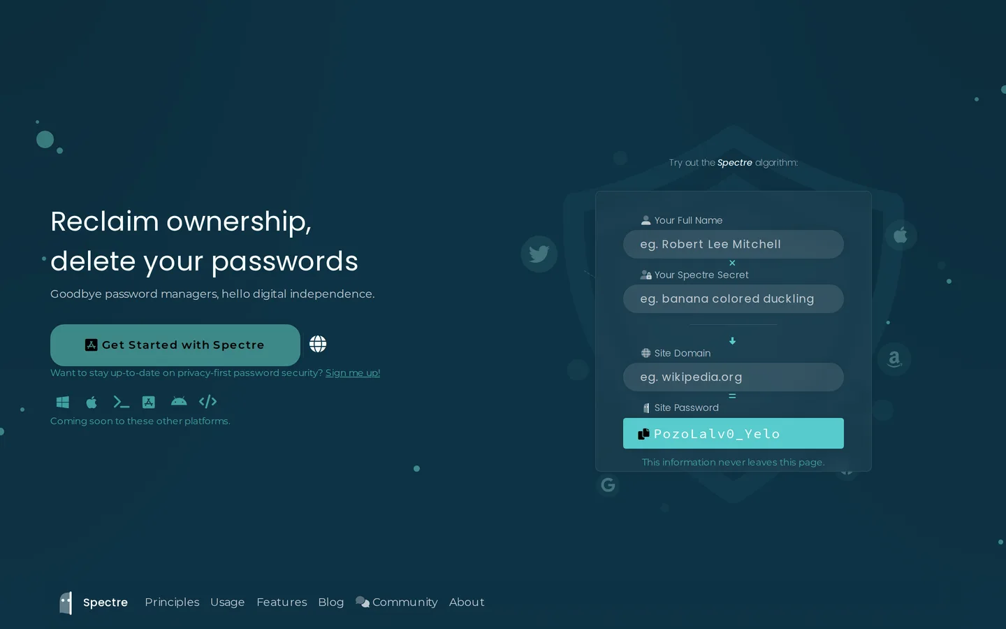 Screenshot of the Spectre website