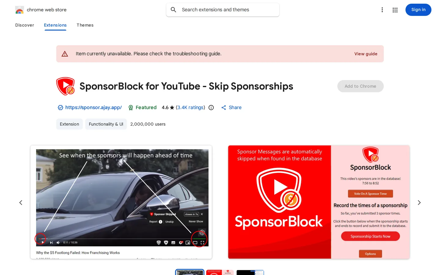 Screenshot of the SponsorBlock website