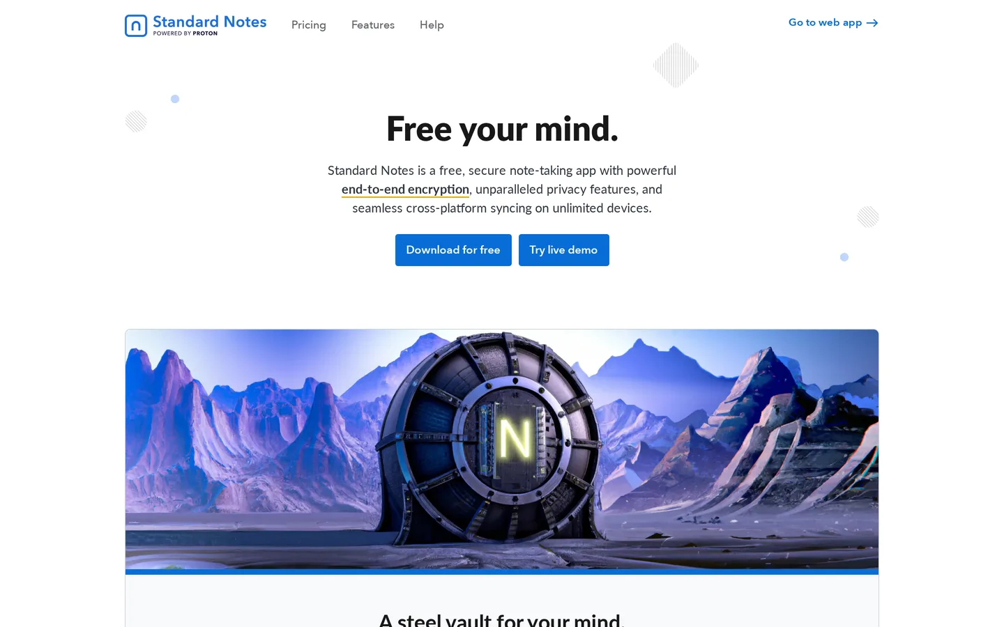 Screenshot of the Standard Notes website