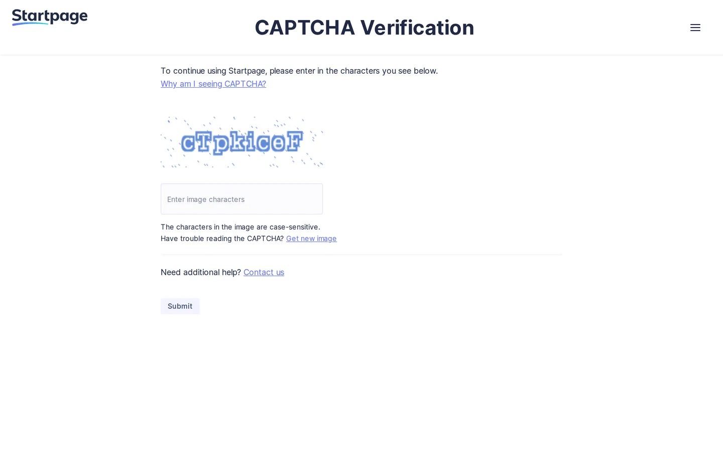 Screenshot of the Startpage website