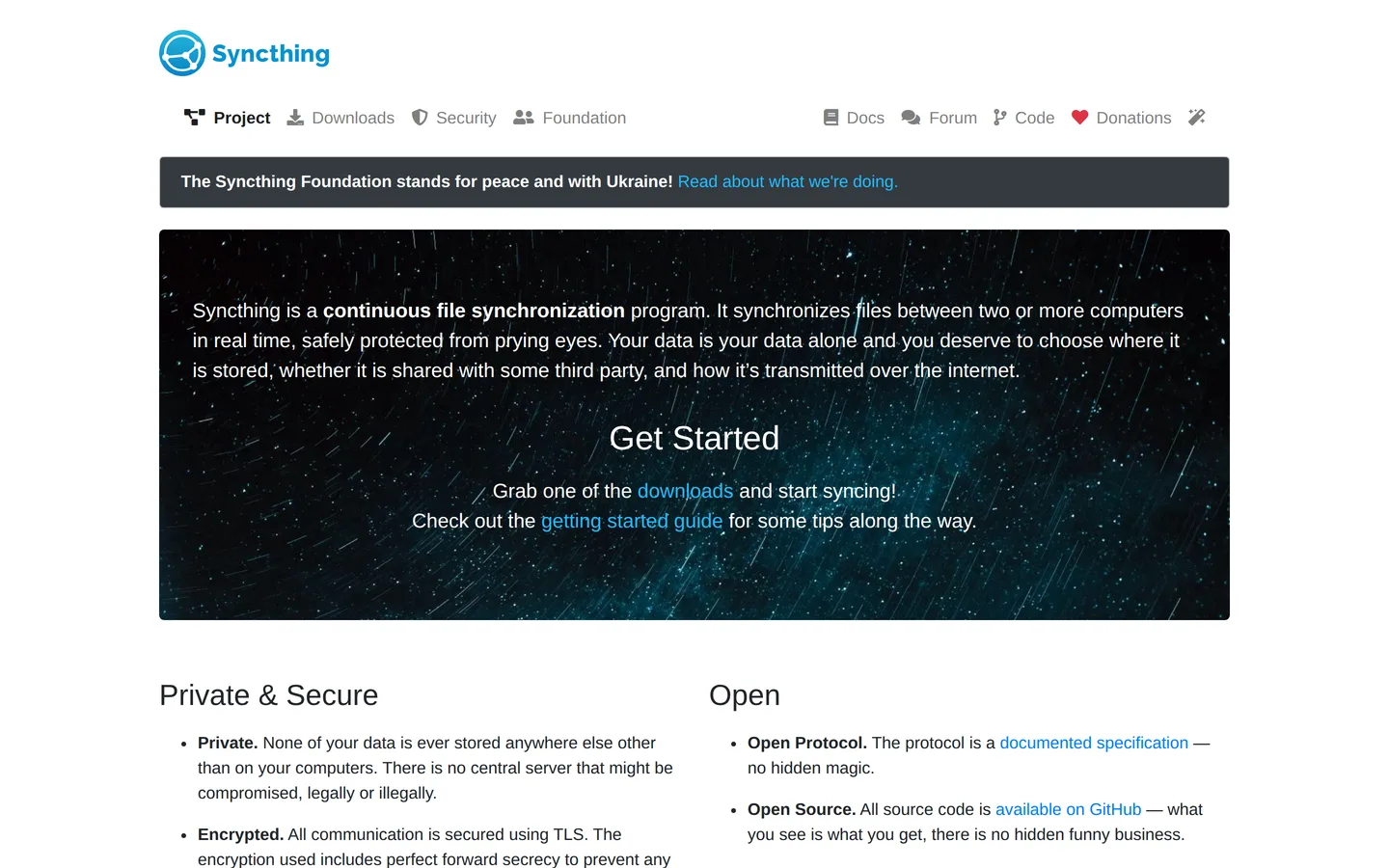 Screenshot of the Syncthing website