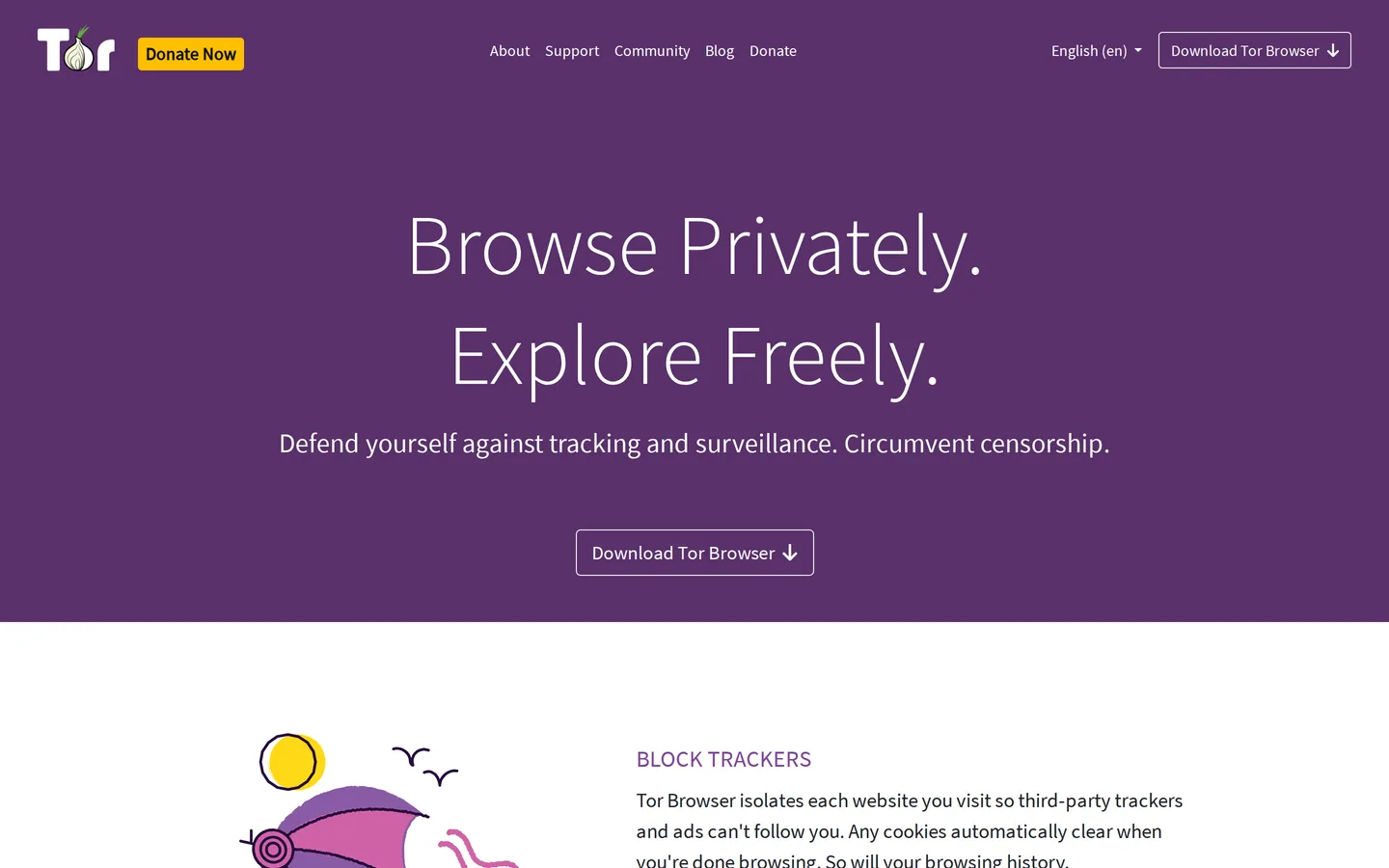 Screenshot of the Tor website