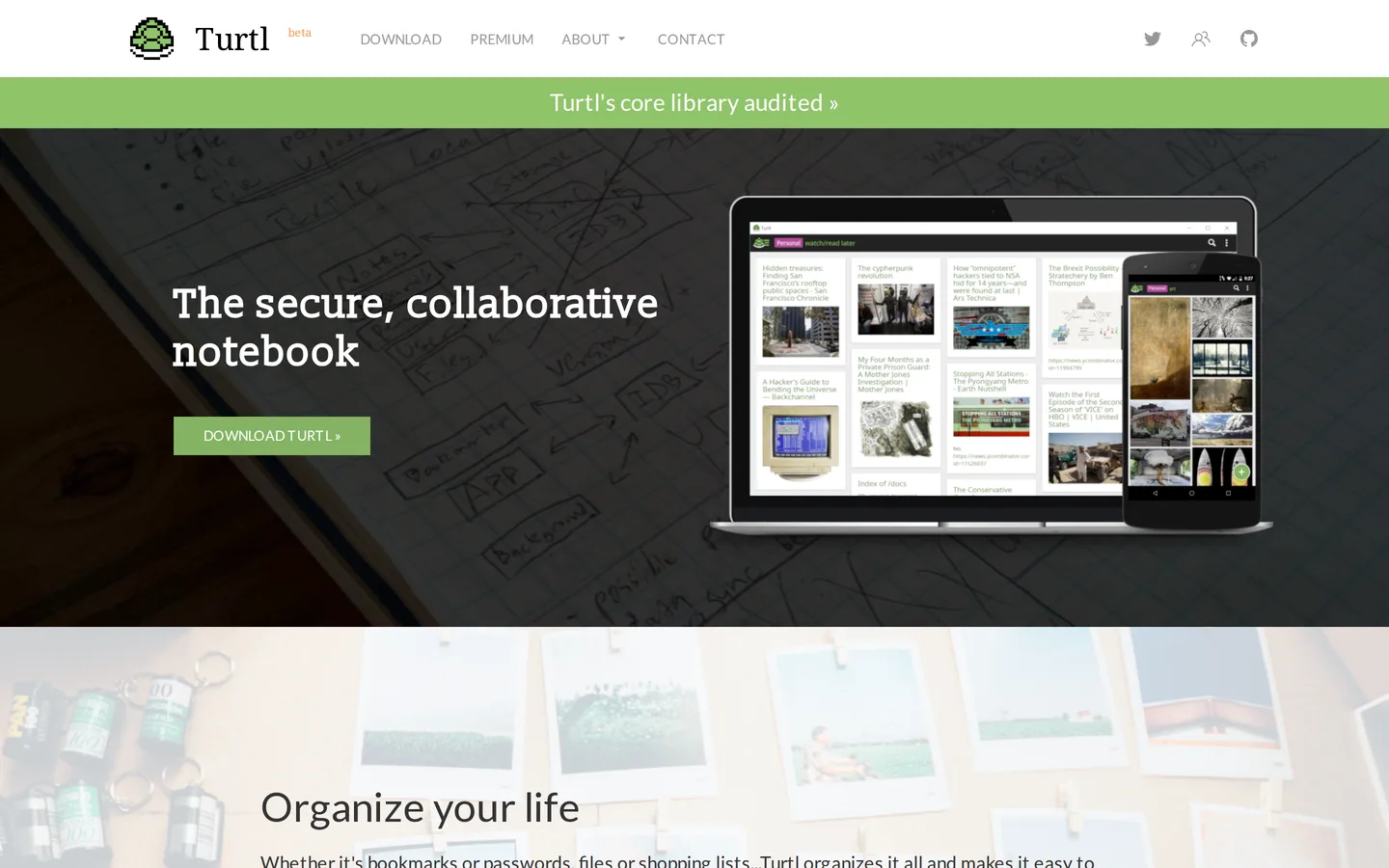 Screenshot of the Turtl website