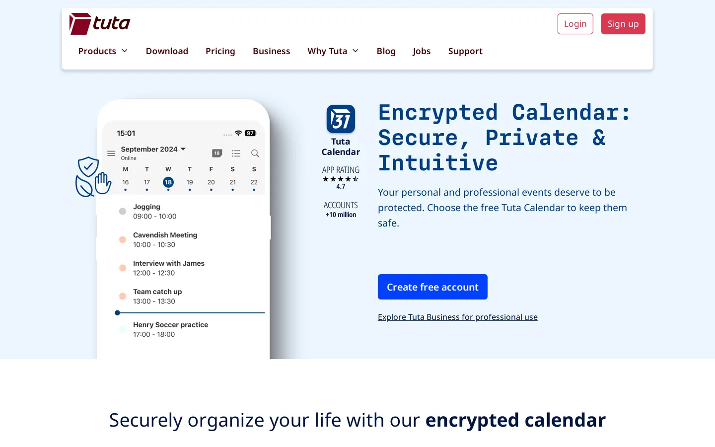 Screenshot of the Tutanota website