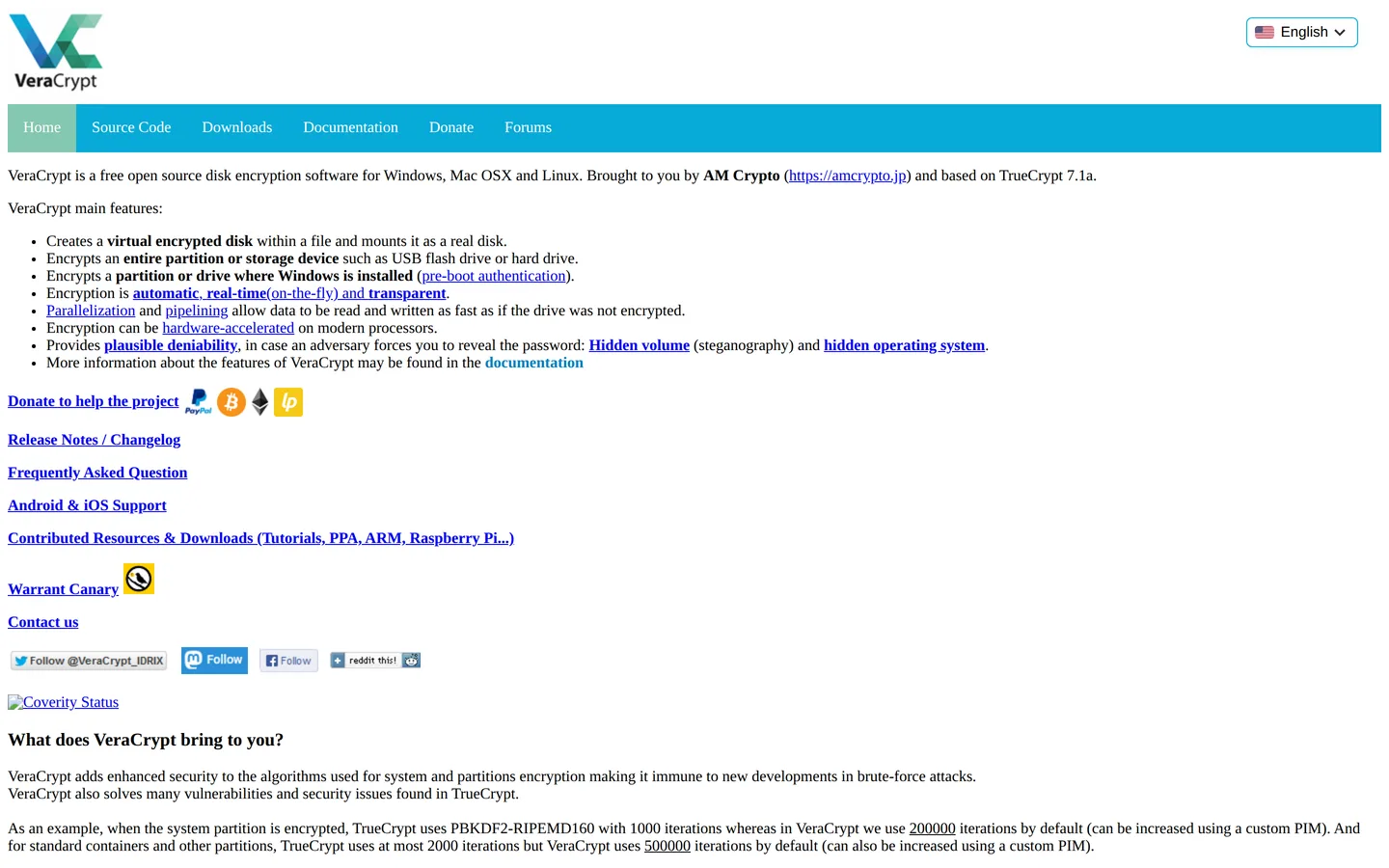 Screenshot of the VeraCrypt website