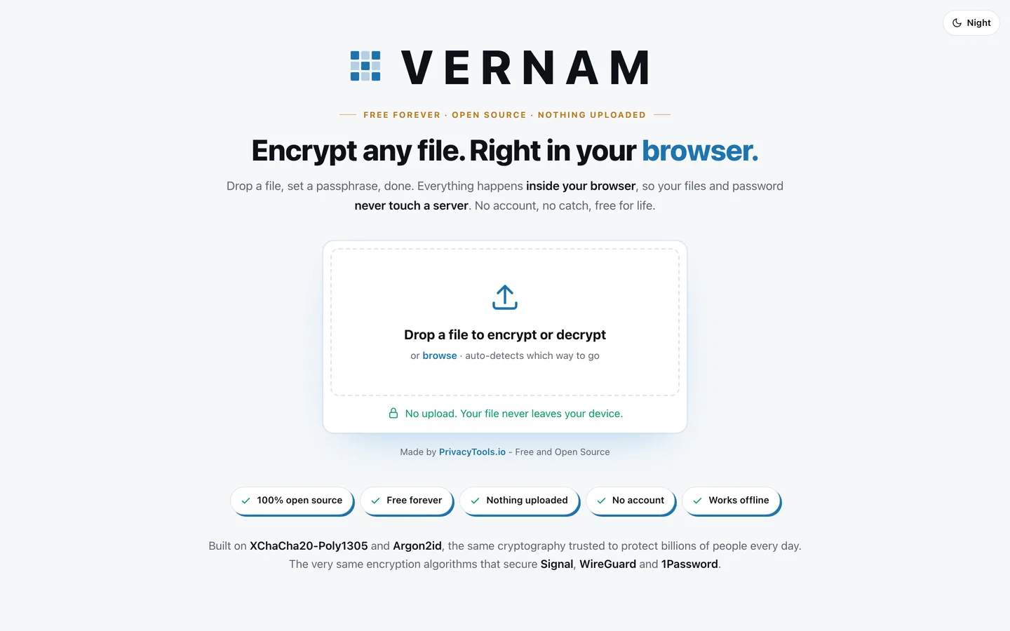 Screenshot of the VERNAM website