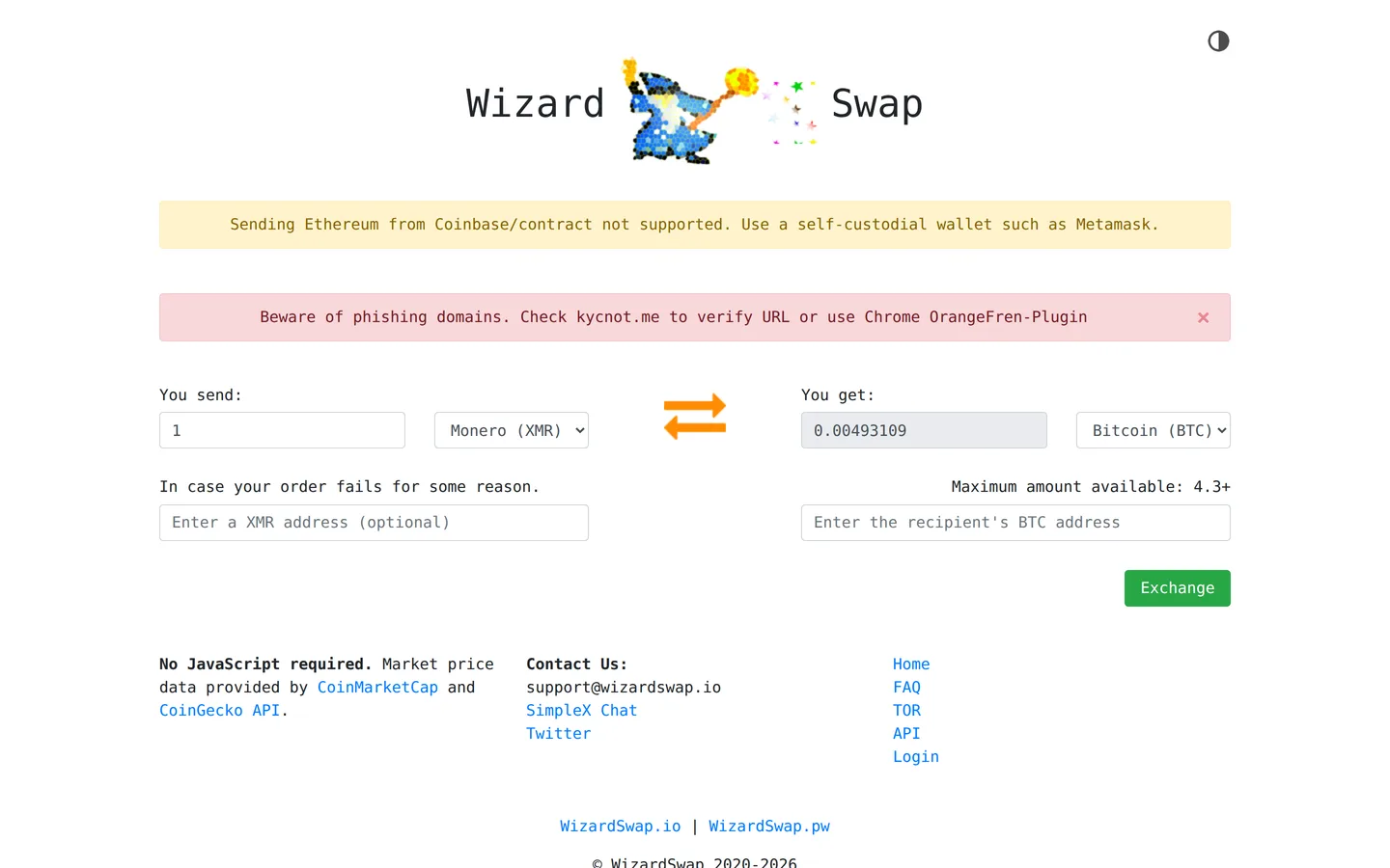 Screenshot of the WizardSwap website