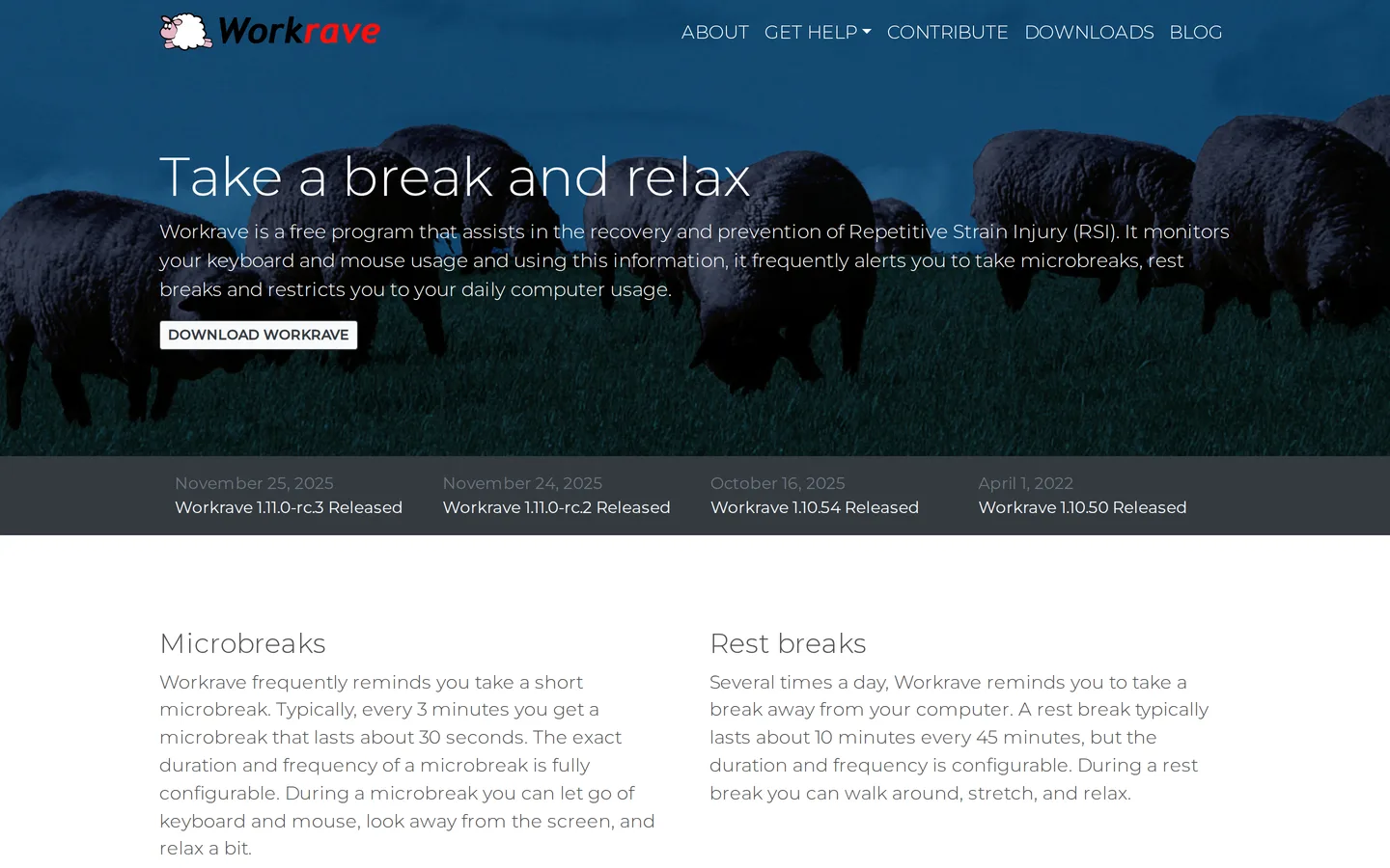 Screenshot of the Workrave website