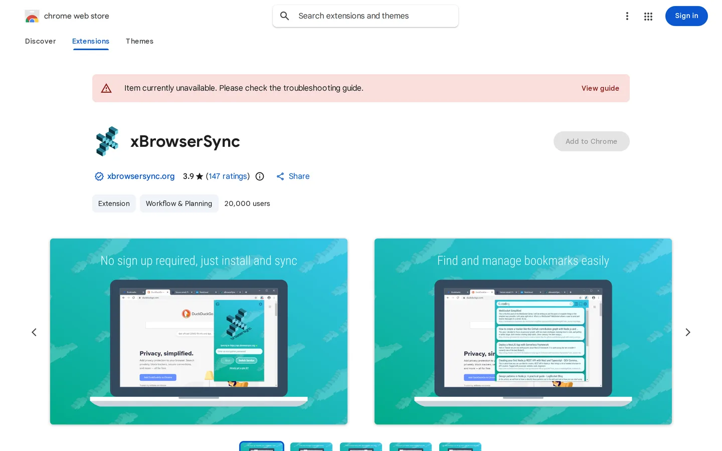 Screenshot of the xBrowserSync website