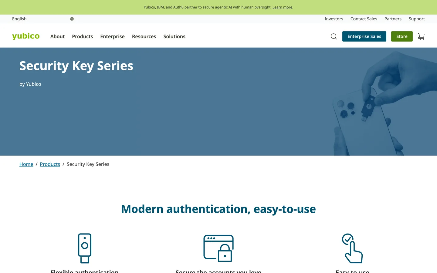 Screenshot of the Yubico Security Key website