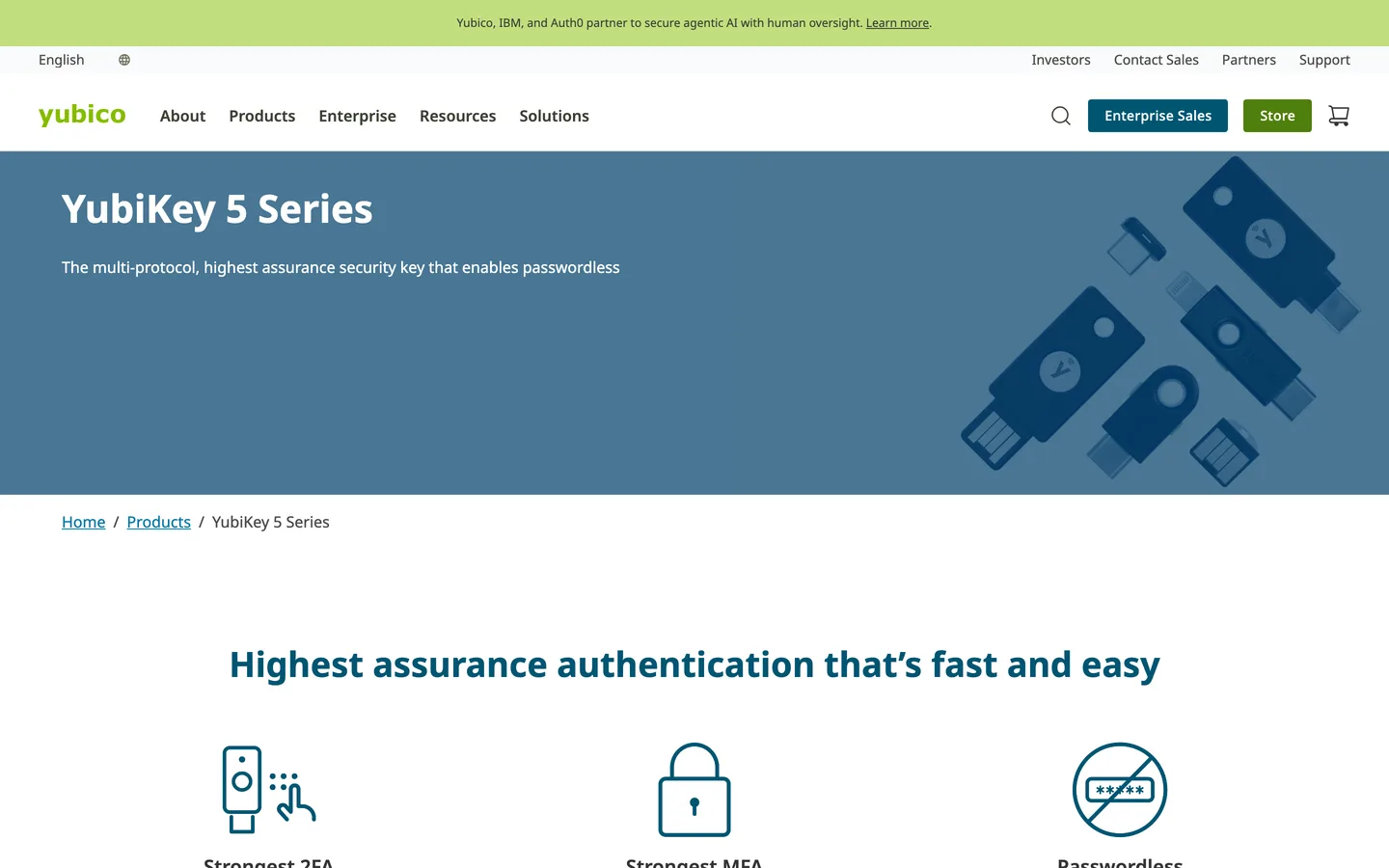Screenshot of the YubiKey 5 Series website